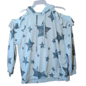 Cream Camo Star Ruffled Cold Shoulder Long Sleeve Hoodie 2X